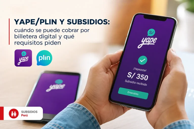 Pessoa com celular exibindo subsídio de S/ 350 no app Yape